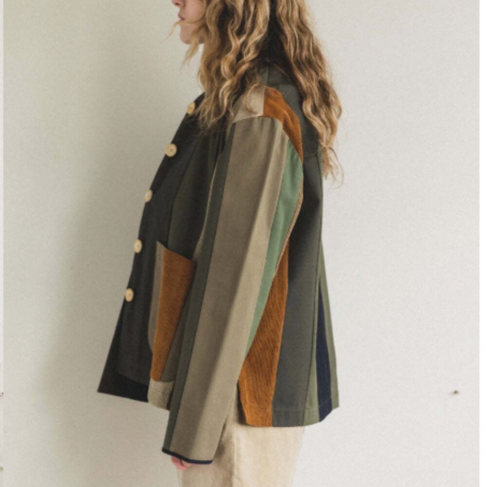 La Reunion Jacket Patchwork Stripe Boho Mixed Mat… - image 3